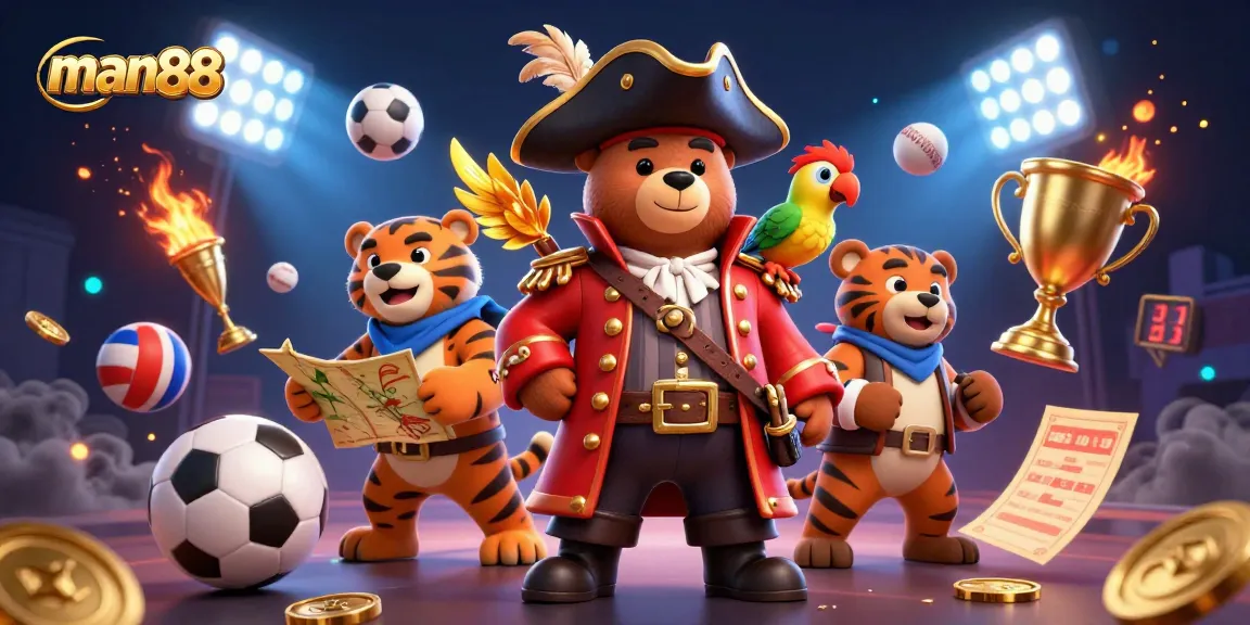 Experience excitement with man88, a vibrant 3D casino scene featuring dynamic sports betting elements.