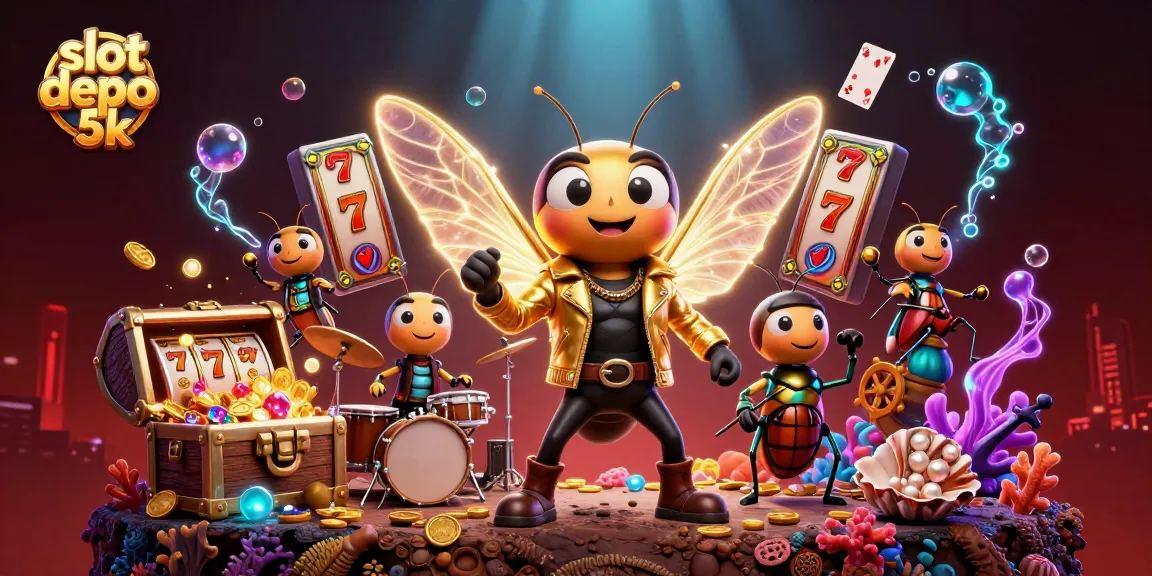 Experience slot depo 5k action with a vibrant 3D scene featuring unique characters and casino elements.