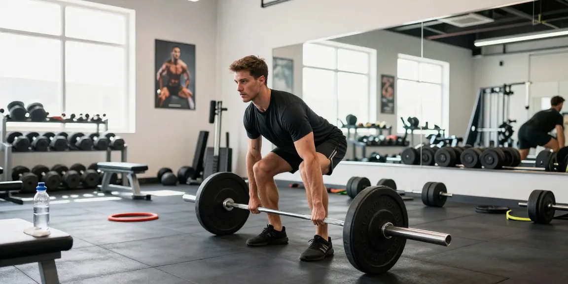 Anabolika Shop Deutschland, der einen engagierten Athleten zeigt, der in einem modernen Fitnessstudio Gewichte hebt, wobei Krafttraining und Fitness betont werden.