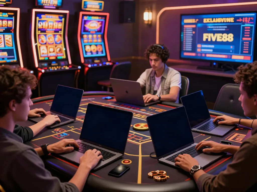 Exciting online gaming experience at FIVE88 with diverse players enjoying various games.