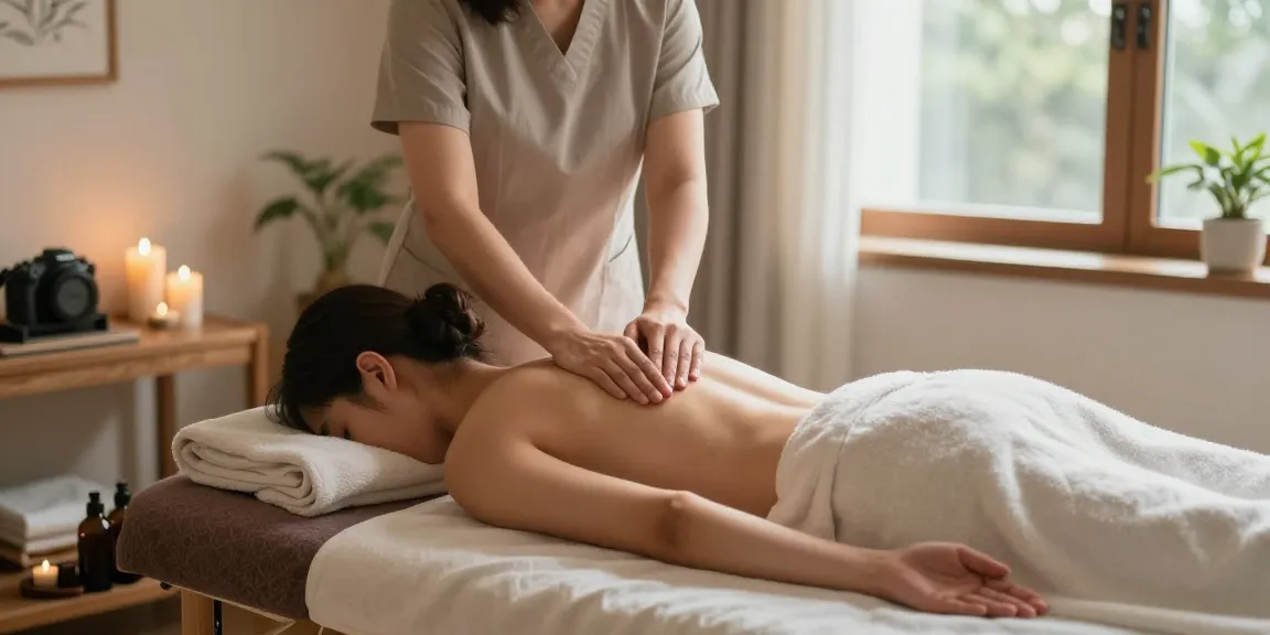 마사지 테라피 룸에서 편안한 아로마 마사지 모습