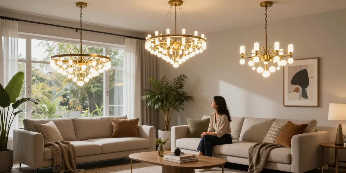 Ambianță elegantă cu candelabre LED care aduc rafinament într-un living modern.