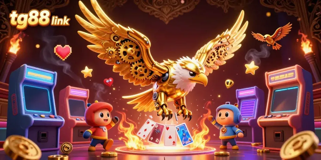 Shoot for excitement with TG88 link as the cybernetic eagle dazzles through holographic casino cards.
