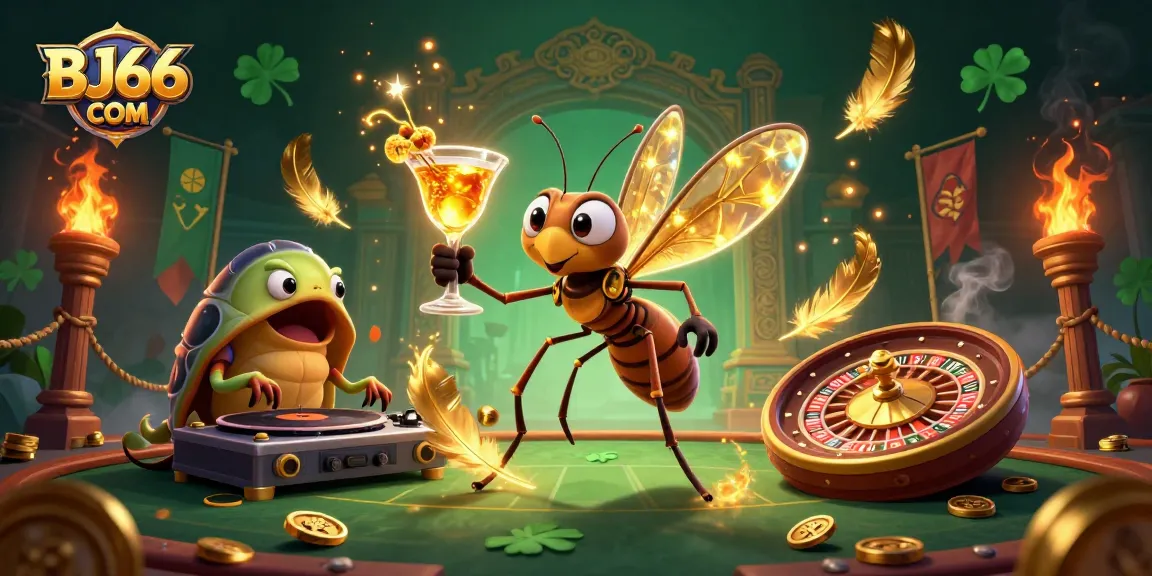 Experience the thrilling atmosphere of BJ66 COM with a 3D illustration of vibrant casino elements.
