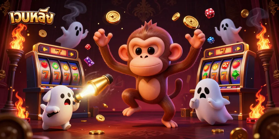 Experience thrilling gameplay at เว็บตรง with slot symbols and lively characters in a haunted casino.