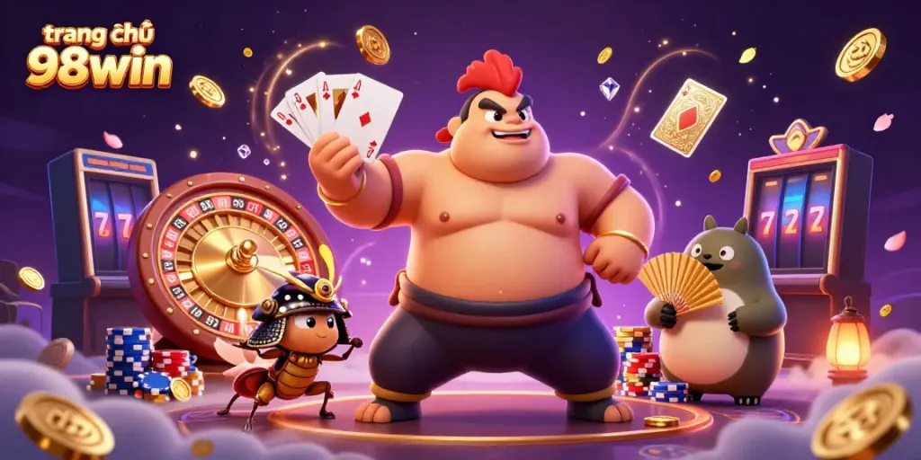 Experience the excitement of trang chủ 98win with a vibrant casino scene featuring dynamic characters and rich game elements.