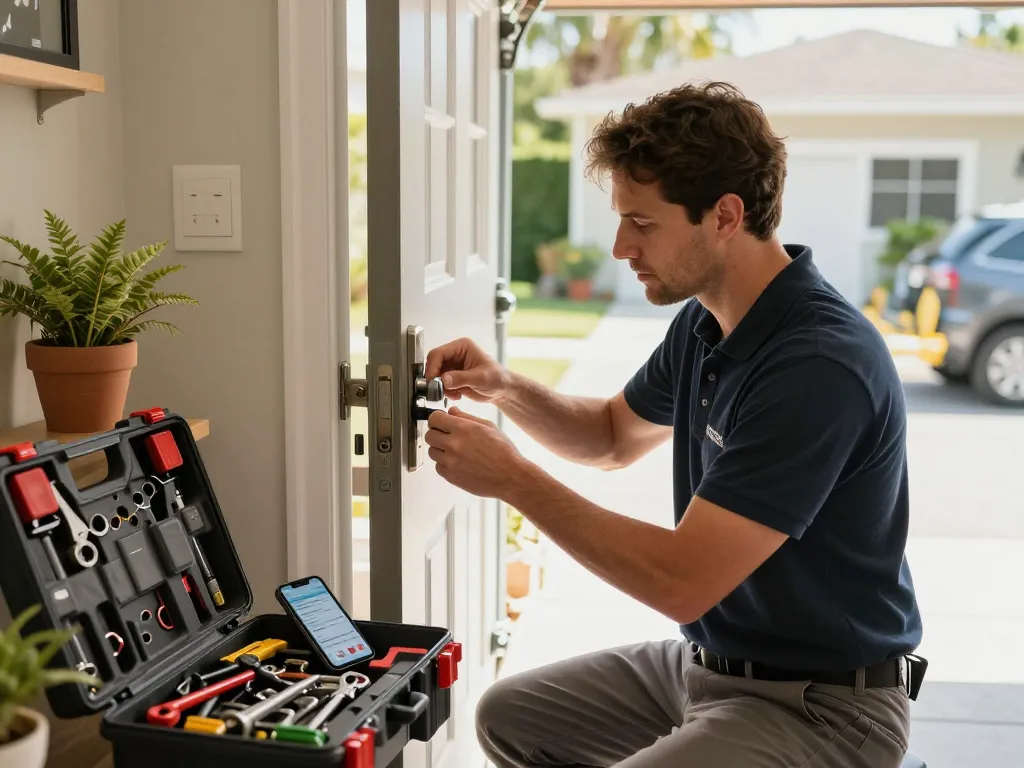 PSL Lock and Key locksmith repairing a high-security lock with tools in Port St. Lucie.