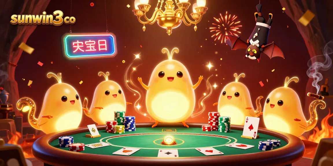 Experience excitement at sunwin3 co with vibrant glowworms lighting up a casino scene.