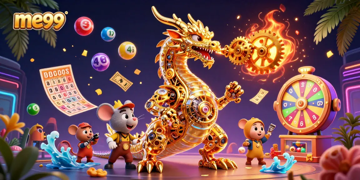 Engage with me99's thrilling 3D gambling adventure featuring vibrant lottery balls and dynamic casino elements.