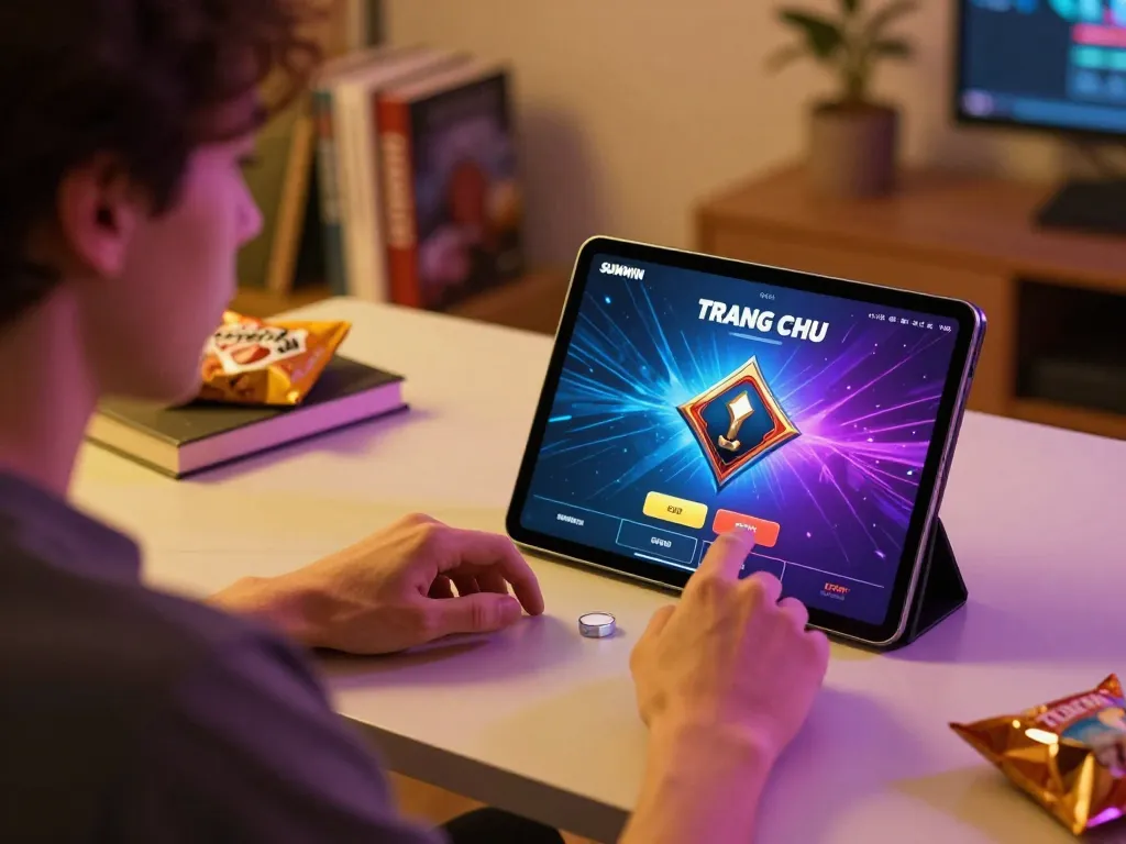 Engaging with SUNWIN TRANG CHỦ app while placing bets on a tablet at home.
