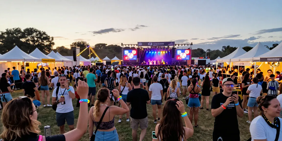 Attendees at a music festival wearing pulseras con chip para festivales, enjoying seamless access and payments.