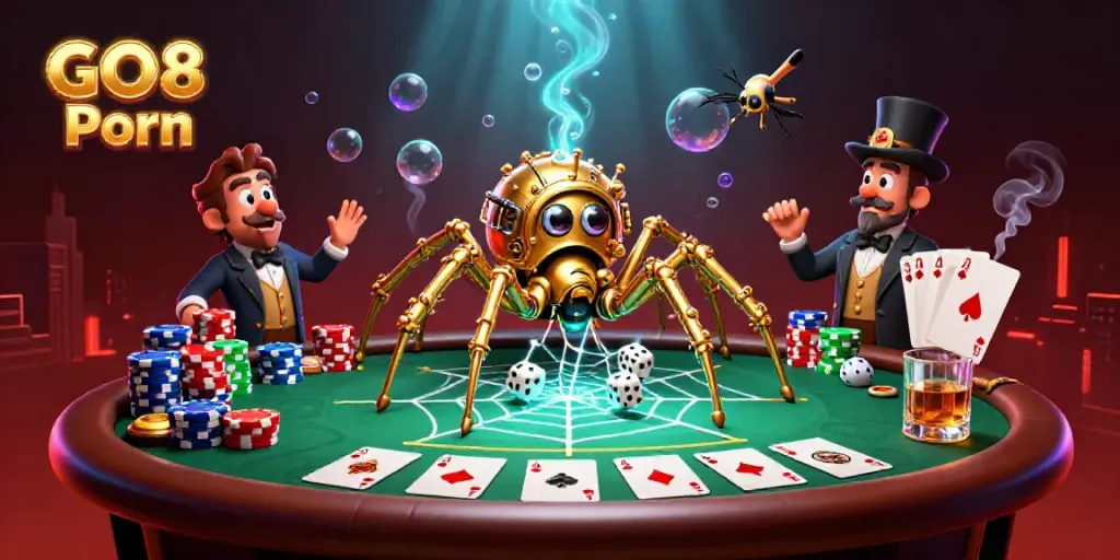 Engage with GO8 Porn in a vibrant steampunk casino scene featuring poker and dice.