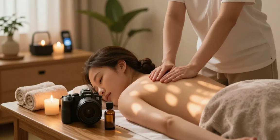 Experience serene relaxation with 용인출장안마 as a person enjoys an aromatherapy massage in a calming home spa setting.