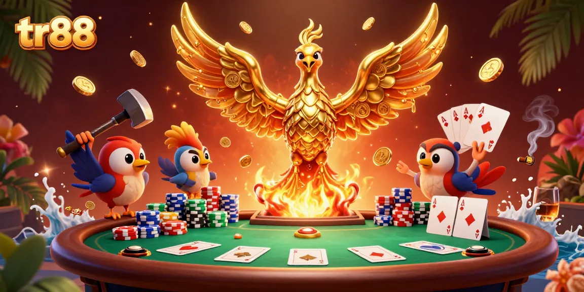 Experience thrilling gambling action at tr88 with golden phoenix and poker elements.