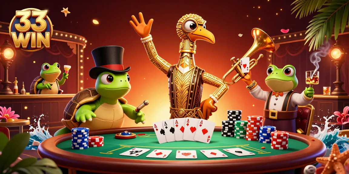 Play and win big with 33 WIN at a vibrant, bustling online casino scene filled with action.
