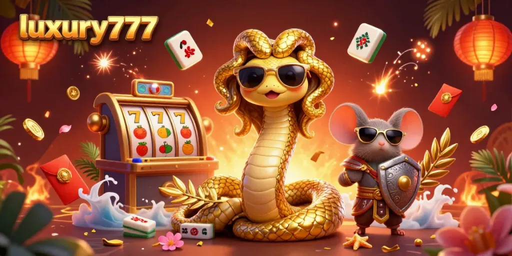 Experience the thrill of luxury777 slots with vibrant characters and dynamic casino elements.