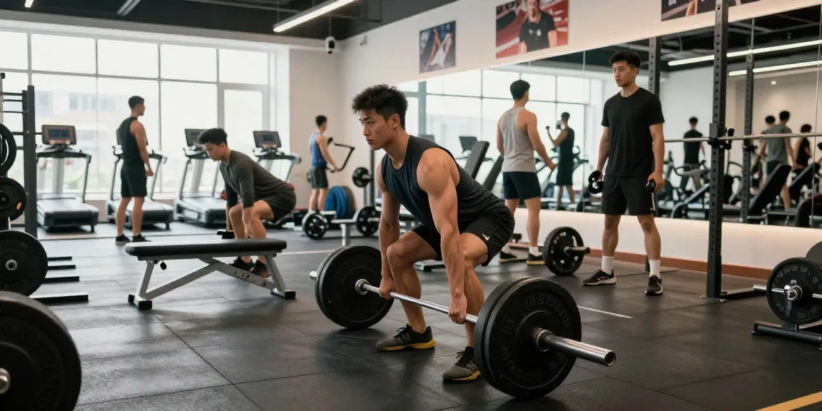 Kraftsportler im Steroidshop Fitnessstudio, der Kreuzheben ausführt und Stärke sowie Hingabe zeigt.