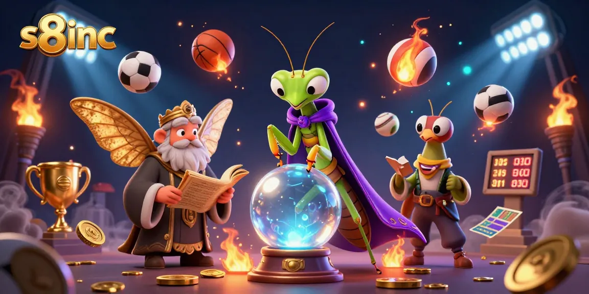 S8inc promotes exciting gambling experiences with a vibrant casino-themed illustration featuring fortune tellers, sports elements, and dynamic energy.