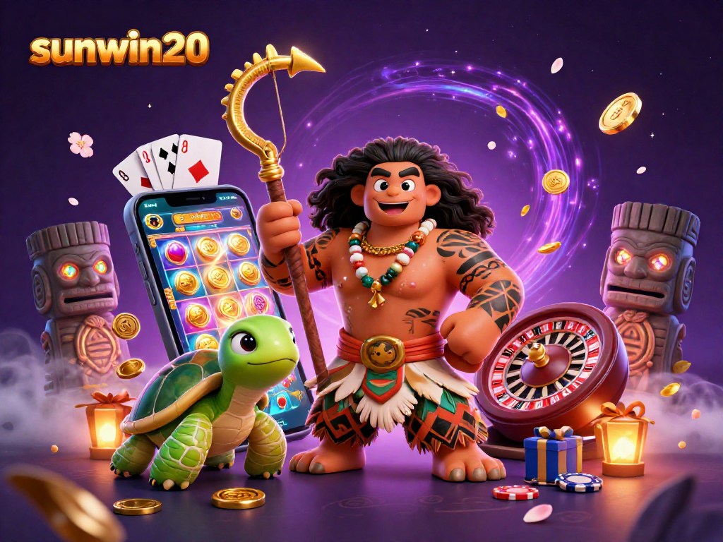 Engage with sunwin20 as the demigod hawk and turtle navigate a vibrant casino scene.
