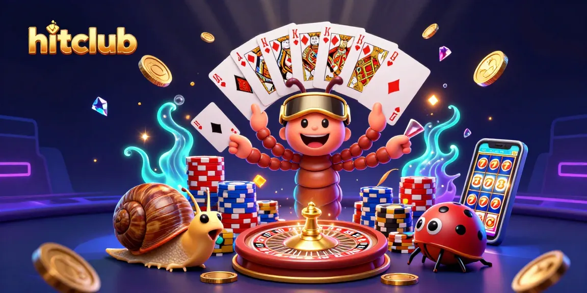 Hitclub casino showcases a vibrant scene with a millipede dealer and exciting gameplay elements.