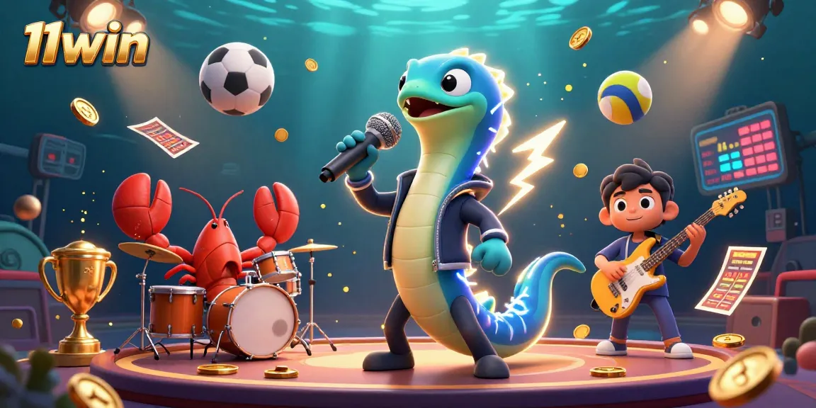 Engage with 11win's lively underwater sports betting scene featuring dynamic characters and vibrant elements.
