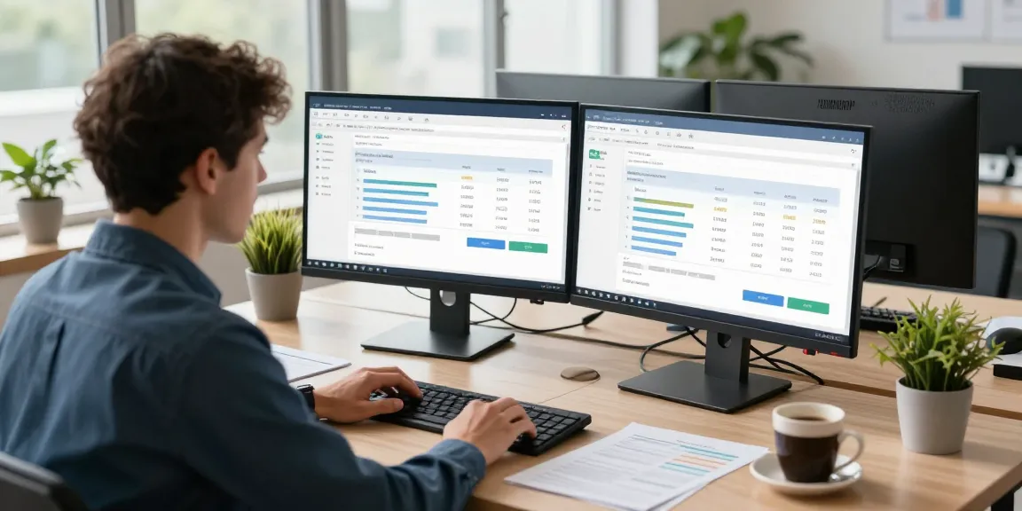 Business professional detects fake invoice using advanced AI technology at a modern office desk.
