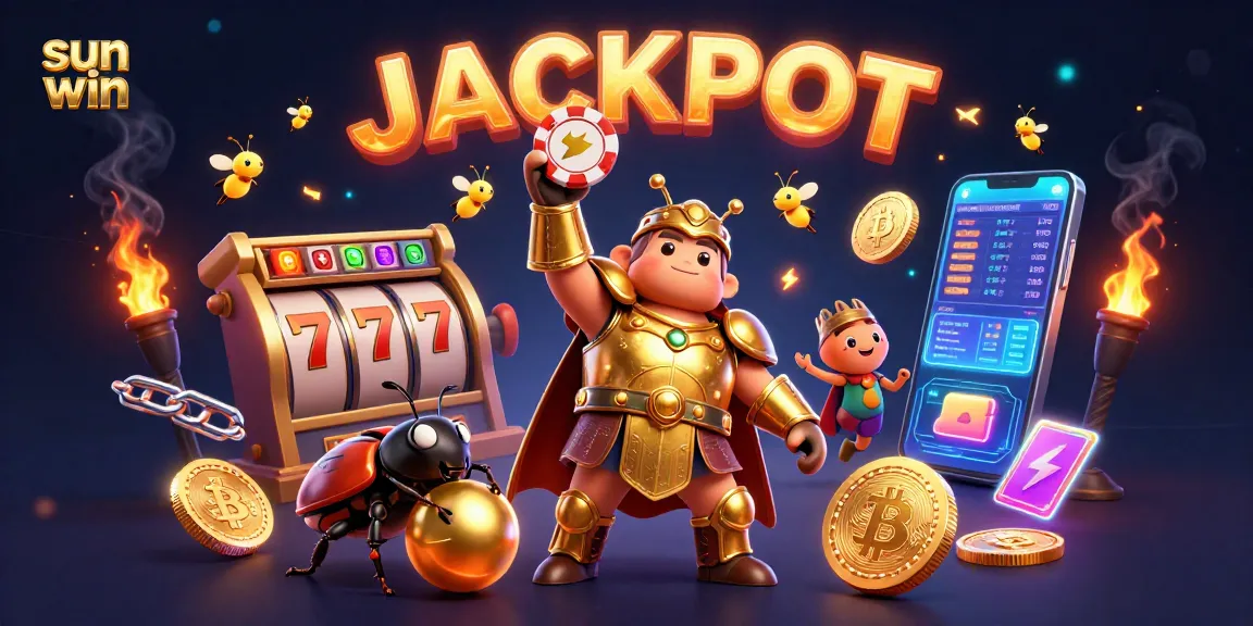 Experience the thrill of sun win with vibrant casino elements, as a triumphant beetle celebrates a jackpot!