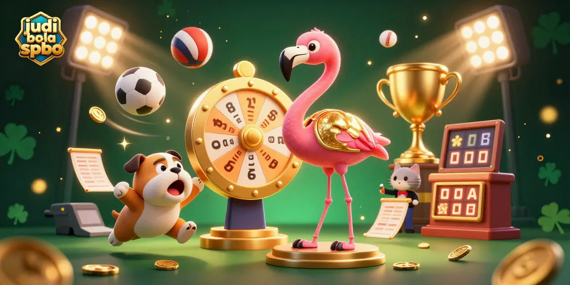 Engage in judi bola spbo with a thrilling prize wheel spin, showcasing festive sports vibes.
