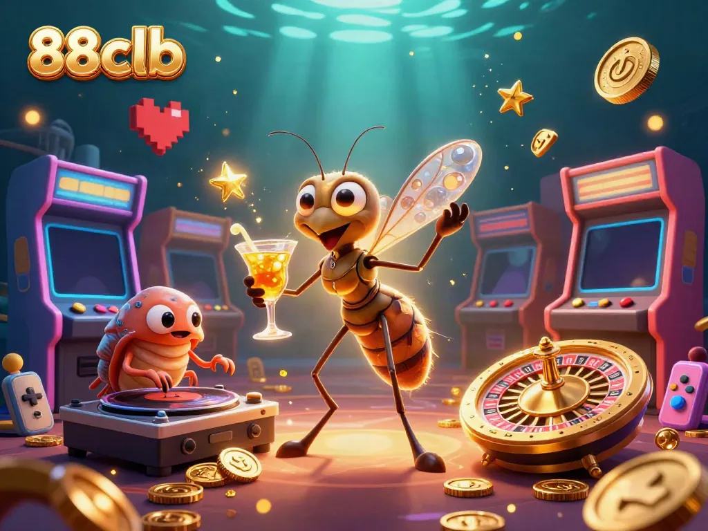 Experience the excitement of 88clb with a whimsical mascot and vibrant casino elements
