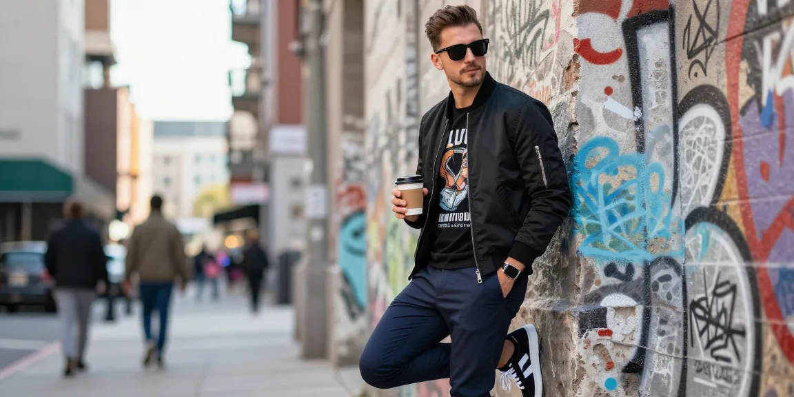 Men's fashion in an urban setting with stylish outfit and accessories