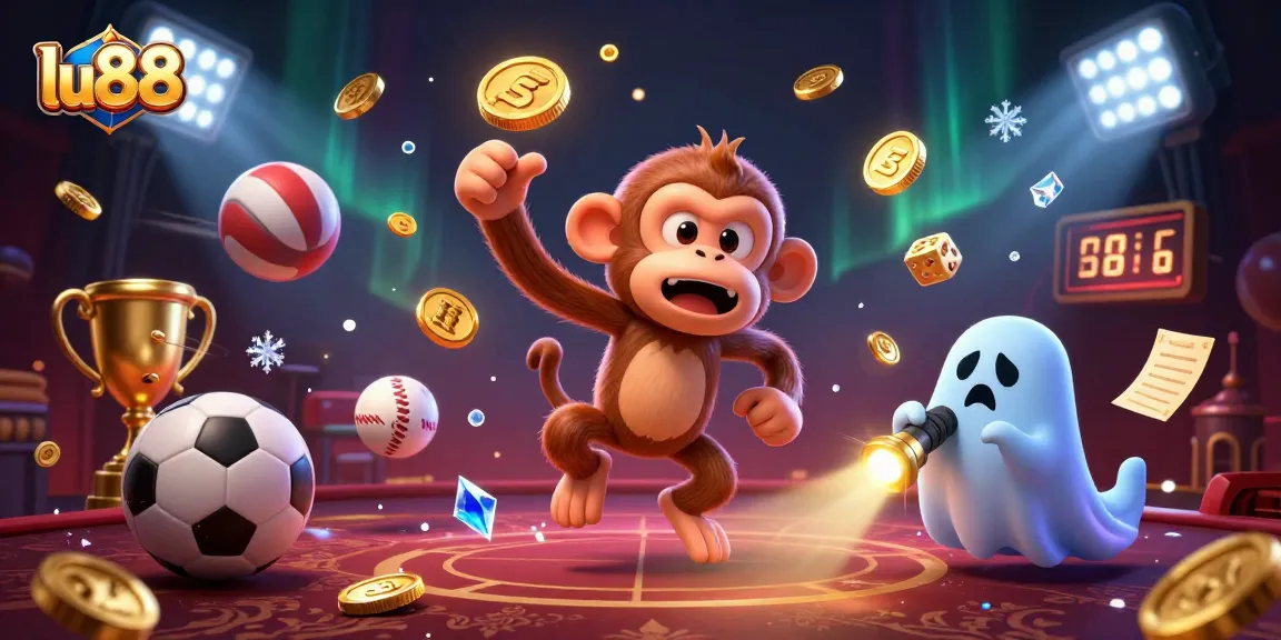 Experience thrilling moments with lu88 in a haunted casino scene featuring animated sports and casino elements.