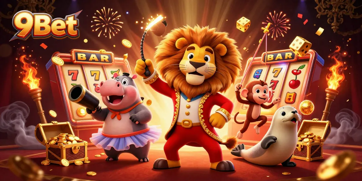 Engage with 9Bet's thrilling gameplay featuring vibrant 3D casino characters and dynamic slot machine action.