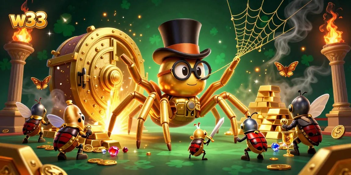 Experience thrilling moments at w33 casino, featuring a golden tarantula, knights, and treasures.
