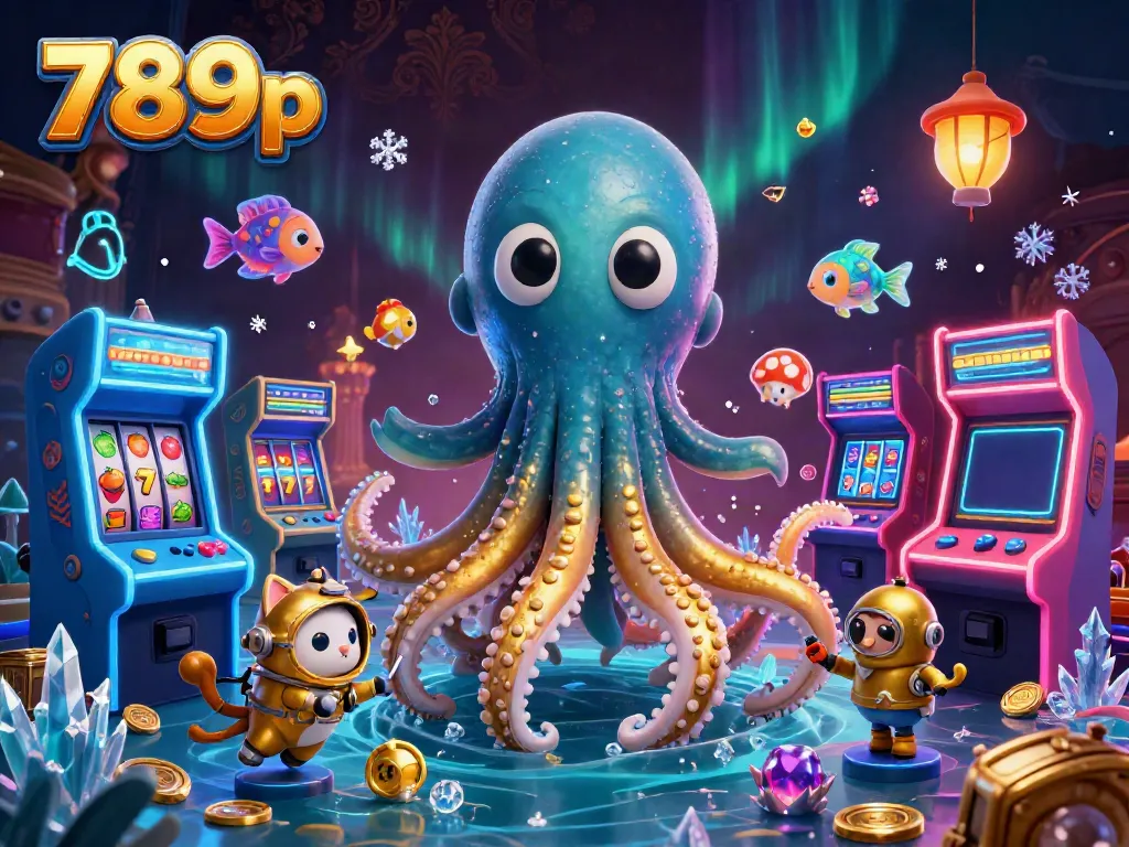 Engage in thrilling gameplay at 789p with a kraken, diving cat, and vibrant arcade elements.