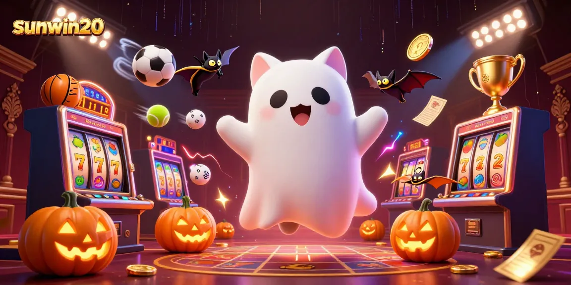 Engage with thrilling gaming moments at sunwin20, showcasing a vibrant casino scene with ghostly characters.