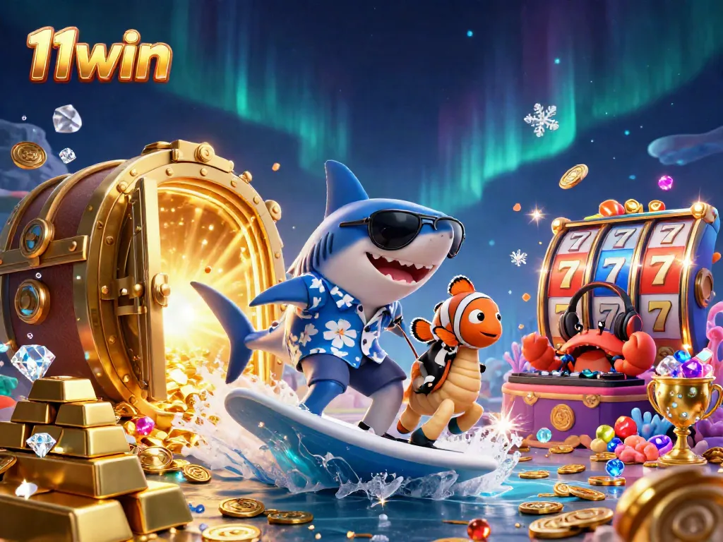 Engage in thrilling gameplay at 11win with vibrant casino characters and exciting gold coin waves.