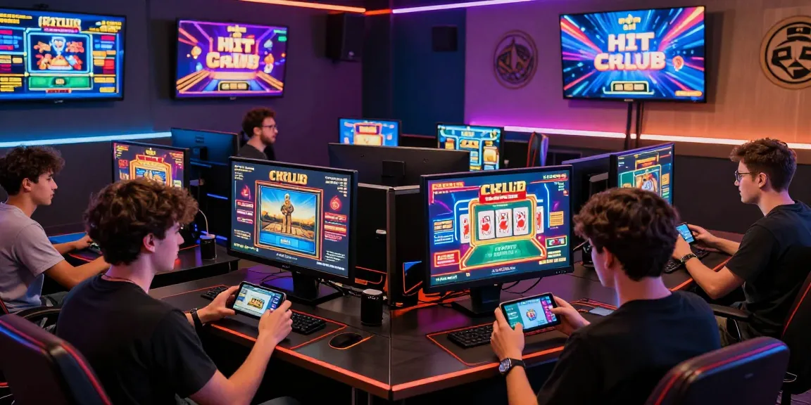 Players engaged in various games at HIT CLUB in a vibrant online gaming environment, showcasing excitement and technology.