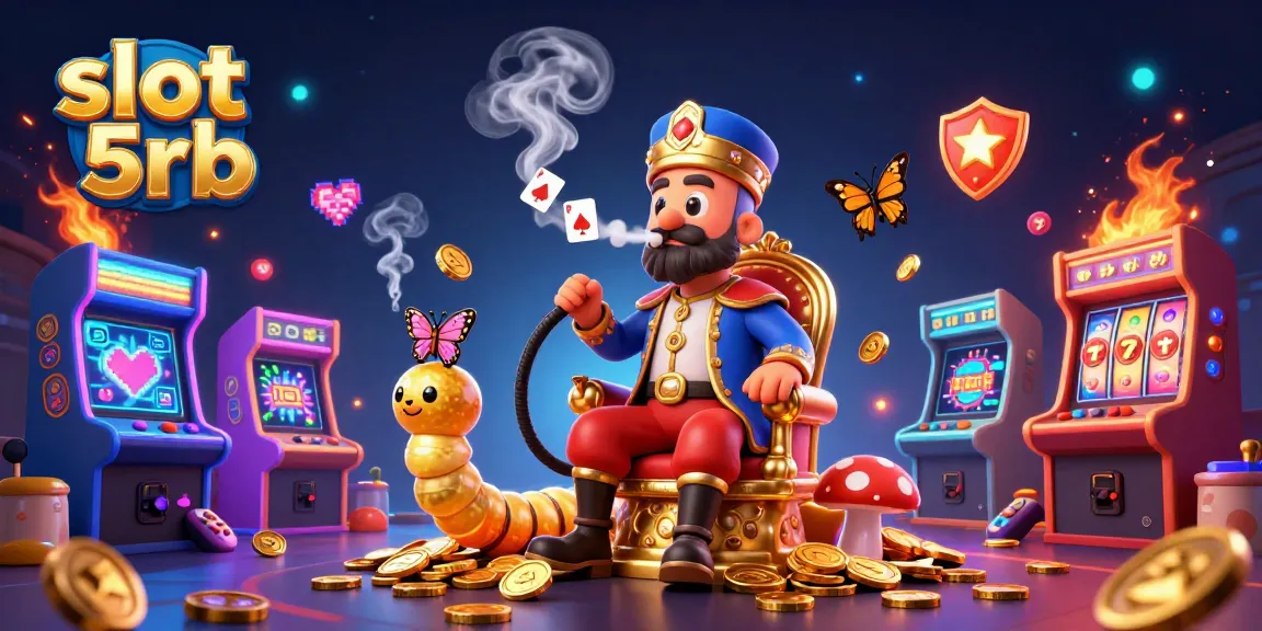 Experience the excitement of slot 5rb with a vibrant 3D casino illustration filled with gaming symbols and characters.