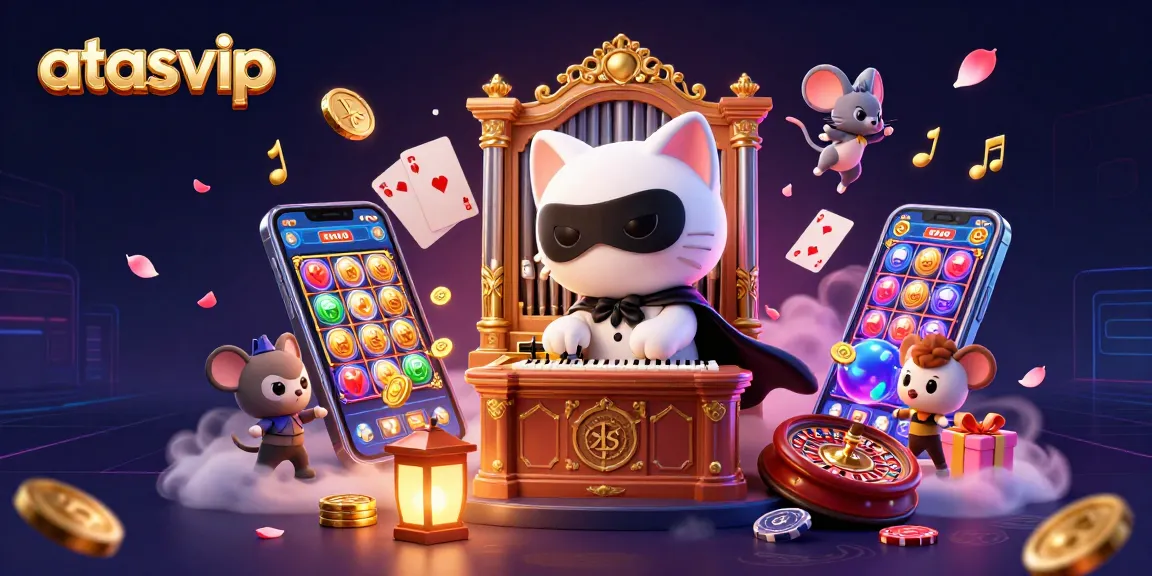 Experience the thrill at atasvip with a vivid 3D illustration of engaging casino elements and characters.