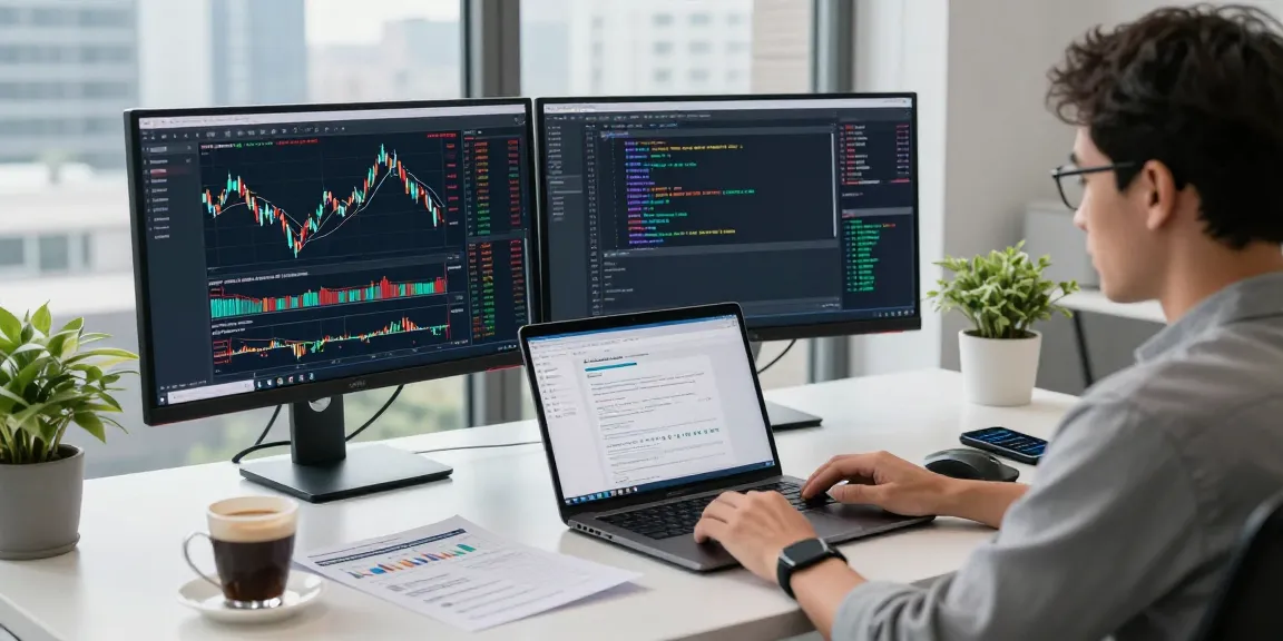 Developer analyzing real-time stock data using the Chinese concept stock API and advanced algorithms in a modern office.