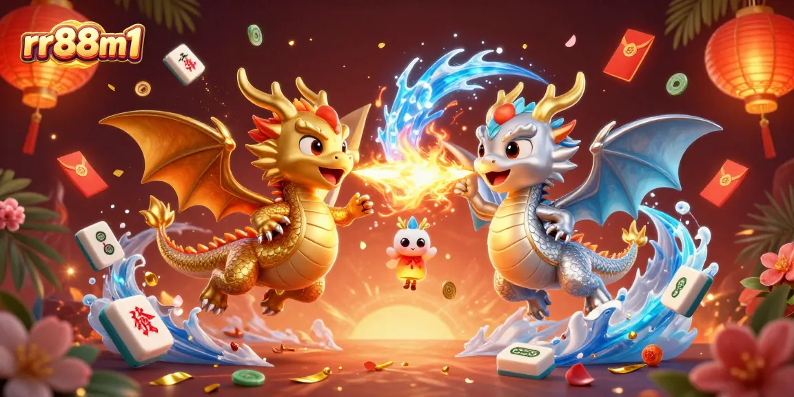 Experience thrilling gameplay at rr88m1 as dragons battle, surrounded by vibrant casino elements.