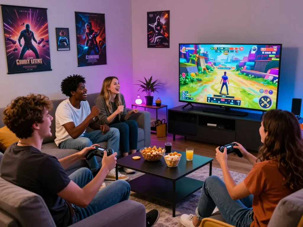 Friends enjoying real porn games together during a gaming night.