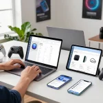 Innovative tech gadgets enthusiast analyzing Bluetooth devices in a modern workspace.