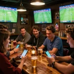 Watch enthusiastic bettors using keonhacaii app during exciting live sports action.
