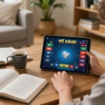 Engaging in tài xỉu online gaming in a cozy home setting, showcasing strategy and excitement.