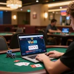 Player engaging in Vin88 online poker with chips and cards displayed, showcasing immersive gaming experience