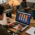 KWIN player engaging in online casino gaming while analyzing betting strategies at home