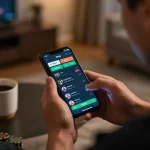 Active player placing bets on the dagago app in a modern home setting, showcasing the excitement of mobile gambling.
