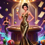 Experience thrilling gaming action at Tr 88 with vibrant lottery and casino elements surrounding an elegant woman.