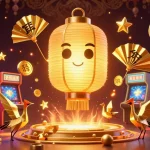 Engage with O8net at a thriving virtual casino, showcasing colorful arcade games, golden lantern spirits, and animated symbols.